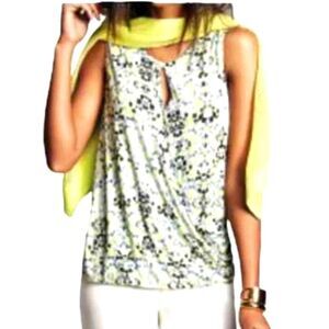 CAbi Style #257 Yellow, Gray, White, Keyhole Top, Faux Wrap, Sleeveless, M